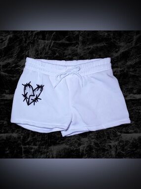 White Women's Drawstring Lounge Shorts with Heart Stitch Detail soft